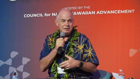 Hawaiʻi County Mayor Mitch Roth discusses tourism at the Council for Native Hawaiian Advancement's annual conference on July 21, 2022.