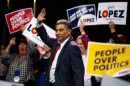 Republican candidate for governor Greg Lopez waves during the GOP assembly at the Broadmoor World Arena on Saturday, April 9, 2022, in Colorado Springs.