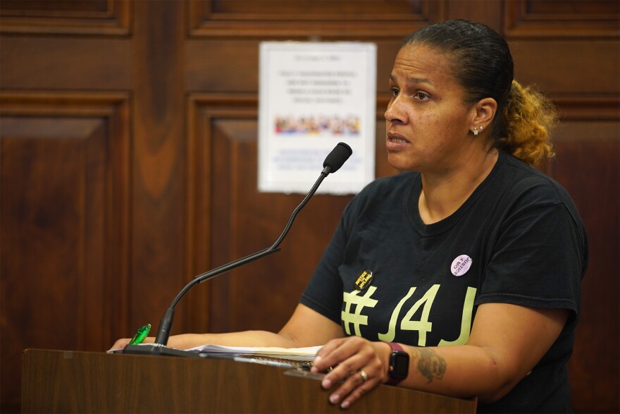 A community member who identified herself as Silk speaks before Akron City Council during the public comment period of the council's Monday, July 3, 2023 meeting.