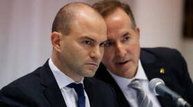 Ben Rhodes, former speechwriter and a national security advisor for President Barack Obama, at left, with Jorge Mas Santos, chairman of the Cuban American National Foundation, at Miami-Dade College's Wolfson Campus on Friday, March 11, 2016. 