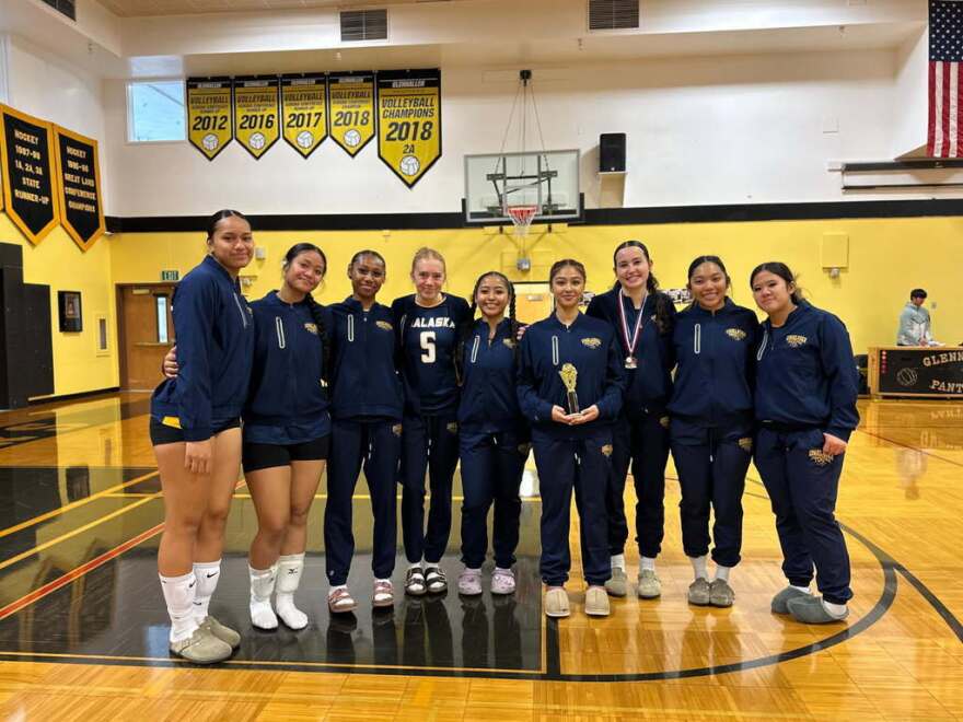Raider volleyball team after winning the Glennallen tournament.