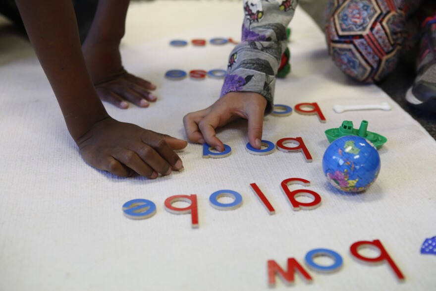 Students work in an elementary school classroom in North Carolina.