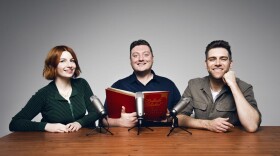 The co-hosts of British comedy podcast "My Dad Wrote A Porno." (Courtesy of Helen Gleave)