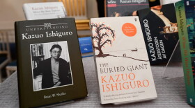 Books of British writer Kazuo Ishiguro are on display at the Swedish Academy in Stockholm, Sweden, where Ishiguro was announced as winner of the 2017 Nobel Prize in Literature on Oct. 5, 2017. (Jonathan Nackstrand/AFP/Getty Images)