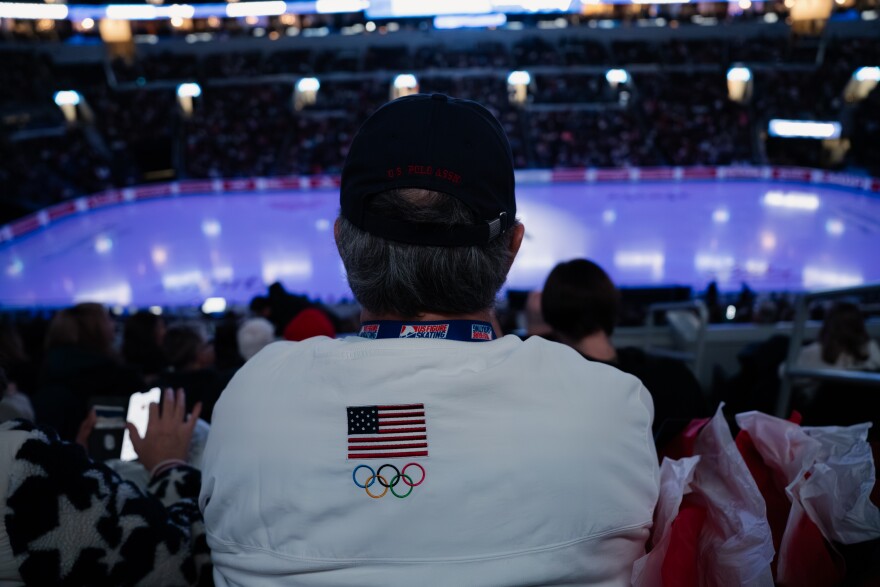 Fans watch as athletes perform in exhibition after being named to the 2026 U.S. Olympic Figure Skating Team at the Enterprise Center on Sunday, Jan. 11, 2026, in St. Louis’ Downtown West neighborhood.