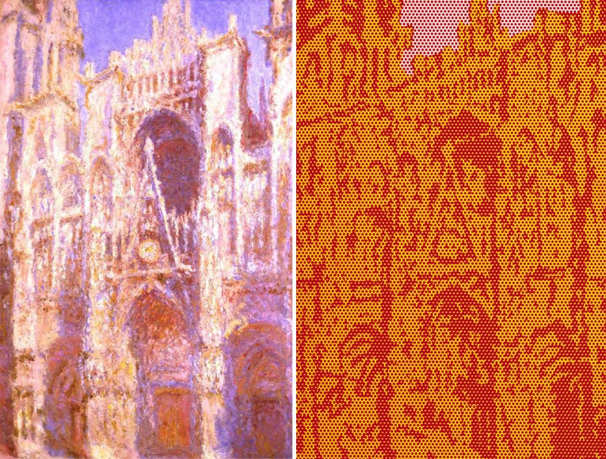 About 80 years after Claude Monet painted the Rouen Cathedral (left), Roy Lichtenstein did his own take on the iconic landmark (right.) <a href="http://www.npr.org/templates/story/story.php?storyId=128221023">Click here to learn more about Monet's Cathedral series.</a>