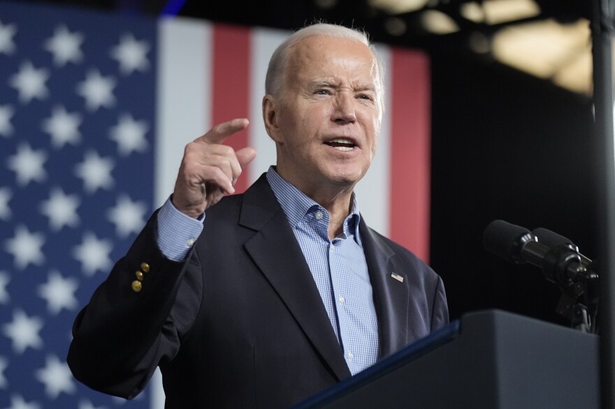 President Joe Biden speaks at a campaign rally March 9 at Pullman Yards in Atlanta.