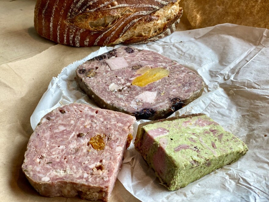 Three different types of pâté are shown.