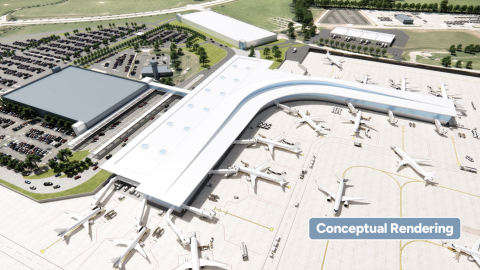 A rendering of Blue Grass Airport's future terminal.
