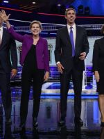 (From left) Former Housing Secretary Julián Castro, New Jersey Sen. Cory Booker, Massachusetts Sen. Elizabeth Warren, former Texas Rep. Beto O'Rourke, Minnesota Sen. Amy Klobuchar and Hawaii Rep. Tulsi Gabbard. Warren, Booker and O'Rourke have already qualified for the Democratic debate in September.