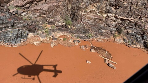 Helicopter 368 during a search reconnaissance mission along the Colorado River after the Aug. 29, 2026, flash flood.