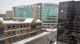 Site of proposed Corewell Health expansion at 230 Michigan Street (building on left) and 330 Barclay Avenue