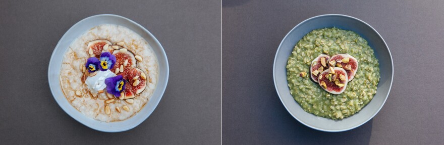 Definitely not traditional: two colorful takes on porridge, from Friday's London Porridge Championships.