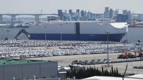 Vehicles for export are parked at a port in Pyeongtaek, South Korea, Thursday, Aug. 7, 2025. (AP Photo/Ahn Young-joon)