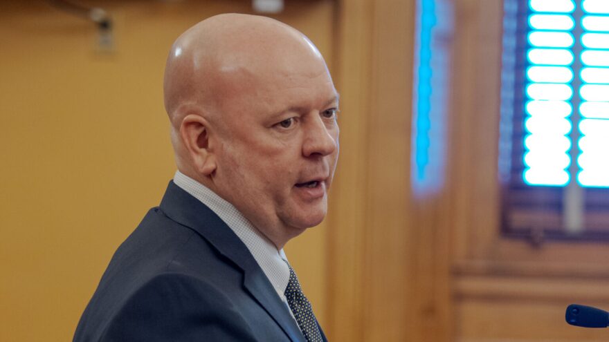Tony Weingartner of Capitol Federal Savings Bank shares anecdotes of fraud with lawmakers at a March 16, 2026, hearing at the Statehouse in Topeka.