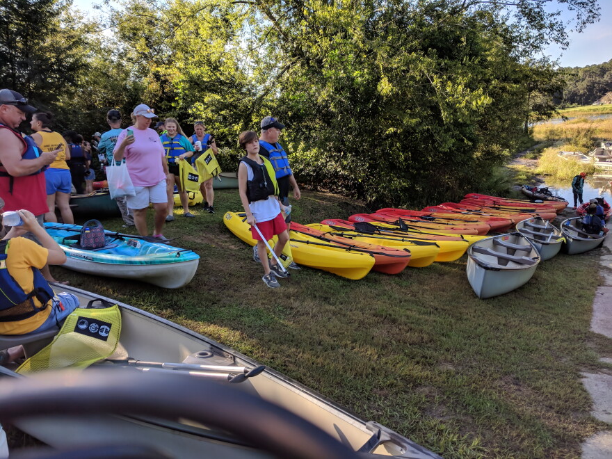 Volunteers prepare to take to the lake during the shoreline cleanup.