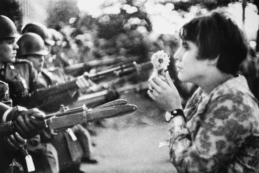 Marc Riboud (French, 1923-2016). "Peace March, Washington, D.C., 1967." Gelatin silver print.  Collection of the Dayton Art Institute. 