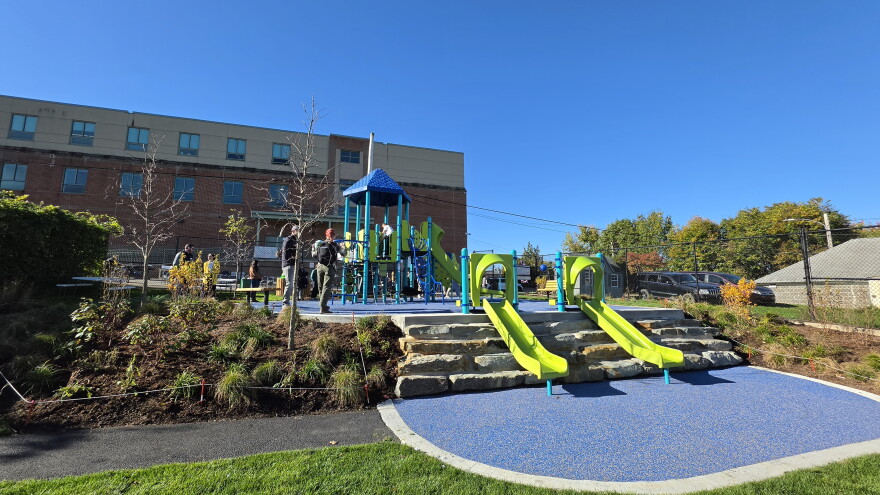 The new playground at Whittier includes native plants and many places to explore.