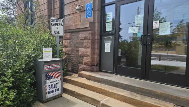 The ballot drop box outside City Hall in Rhinelander.
