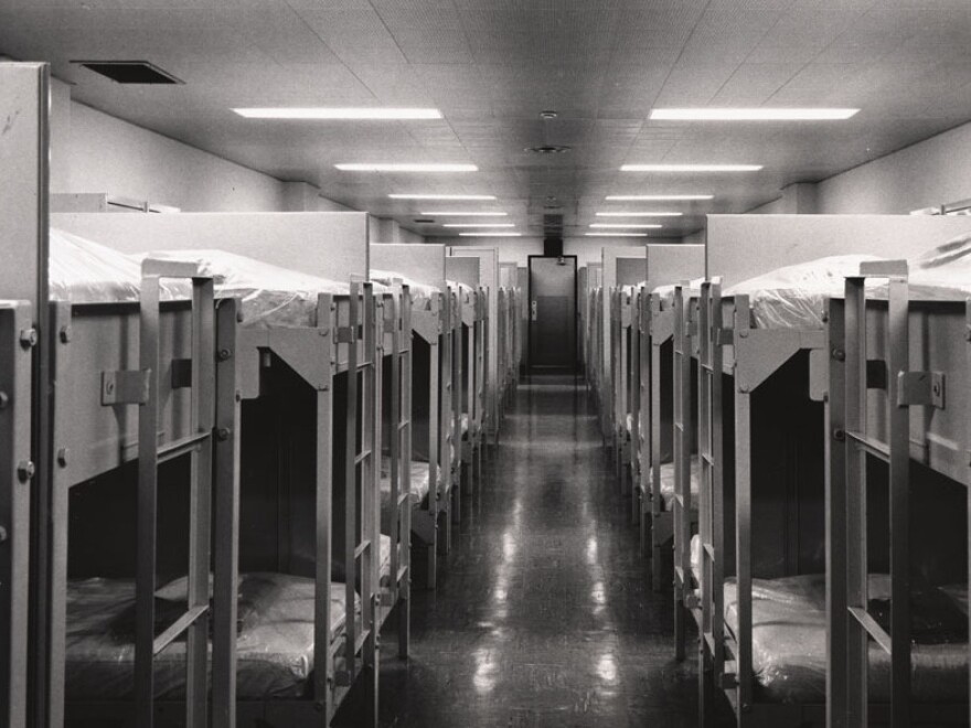 Beds line the dormitory for members of Congress.