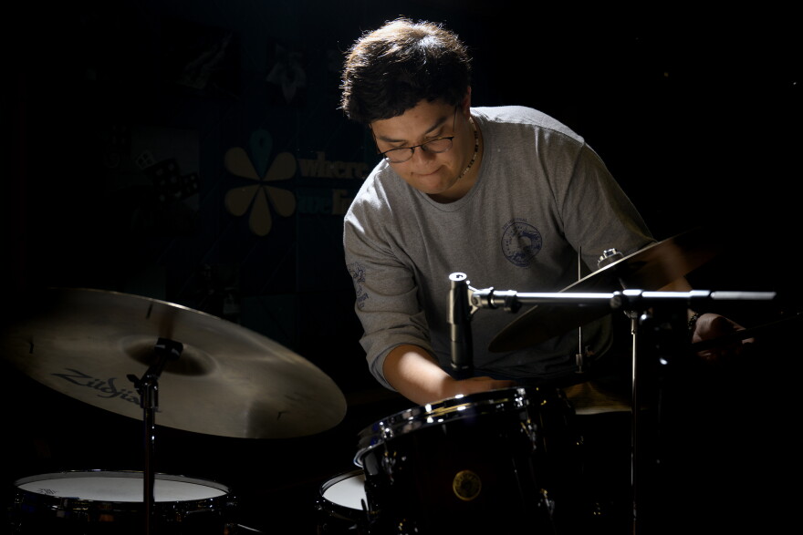 Assistant Director of Radio Operations, prepares for a taping of the Colin McEnroe Show with drummer Molly Sayles March 13, 2026.