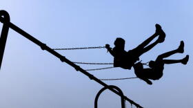 Children play on swings during National Night Out, Tuesday, August 1, 2023, in Salisbury, Maryland. (Julia Nikhinson/AP)