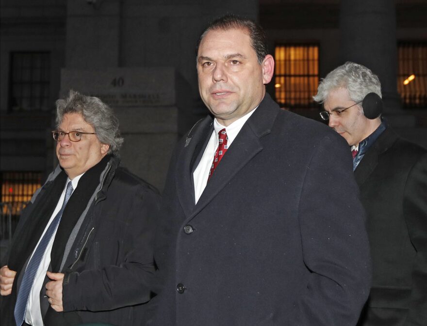 Joseph Percoco, center, Gov, Andrew Cuomo's former executive deputy secretary. (AP Photo/Kathy Willens)