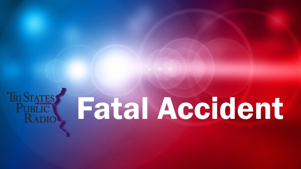 Blue and red lights with the text fatal accident and the Tri States Public Radio logo. 