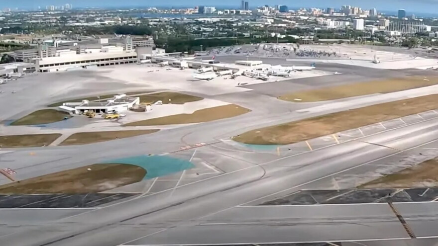 View from the air of the primary runway at President Donald J. Trump Airport also shows the diagonal crosswind runway, which is scheduled to be the main runway for six months next year.