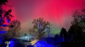 The Northern Lights(Aurora Borealis) can be seen in the sky over Cobden, IL