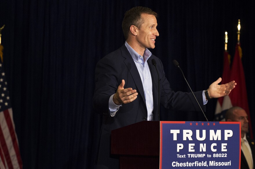 Eric Greitens speaks at an event held in support of Mike Pence and Donald Trump in Chesterfield this week.