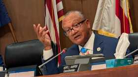Hampton Mayor Jimmy Gray addresses questions about the city's camping ban from the dais on Wednesday, March 8, 2026.