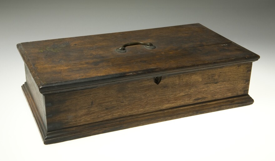 Bernard Lynch’s cashbox. When union troops seized slave markets in St. Louis, Lynch fled, leaving everything in his office behind. His assistant saved his cashbox, which is now in the Missouri History Museum collection. 