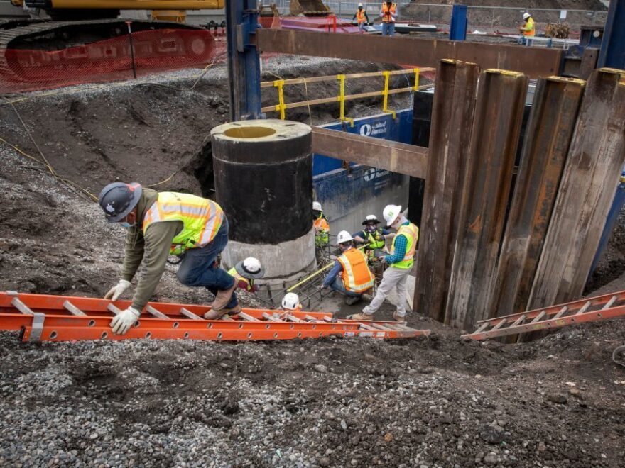 Crews at work on the National Western Center. Denver's wastewater district now hopes to attract other developers with arrangements to heat and cool buildings with thermal energy from sewers.