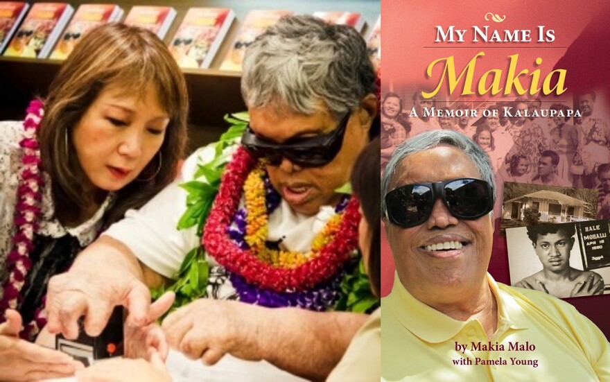 Pamela Young and Makia Malo at an event for "My Name is Makia: A Memoir of Kalaupapa."