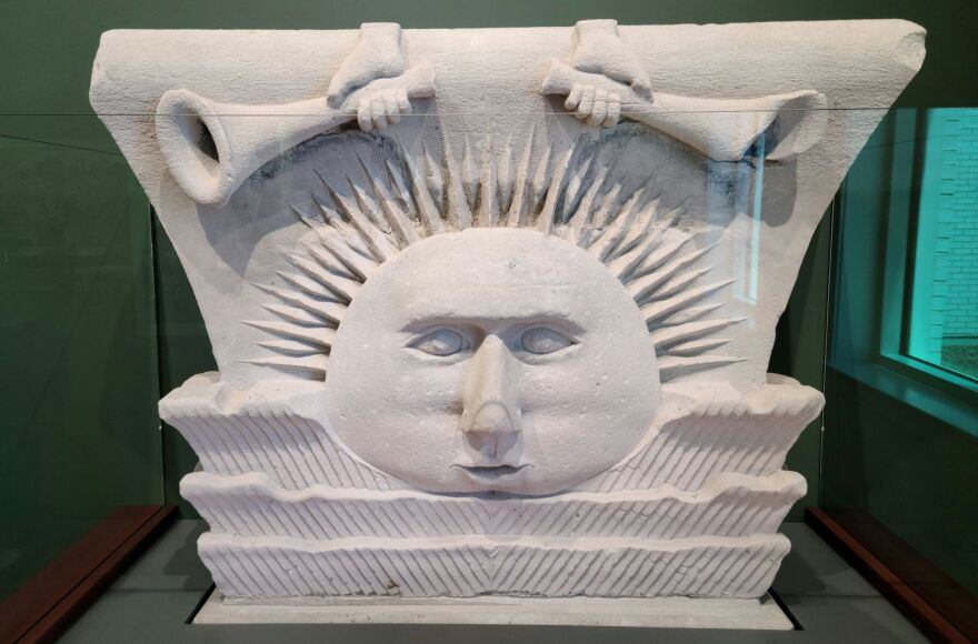 This sunstone from the original Nauvoo Temple is on loan to the visitors’ center from the state of Illinois. Only three of the original 30 carved limestone capitals from the building remain intact.