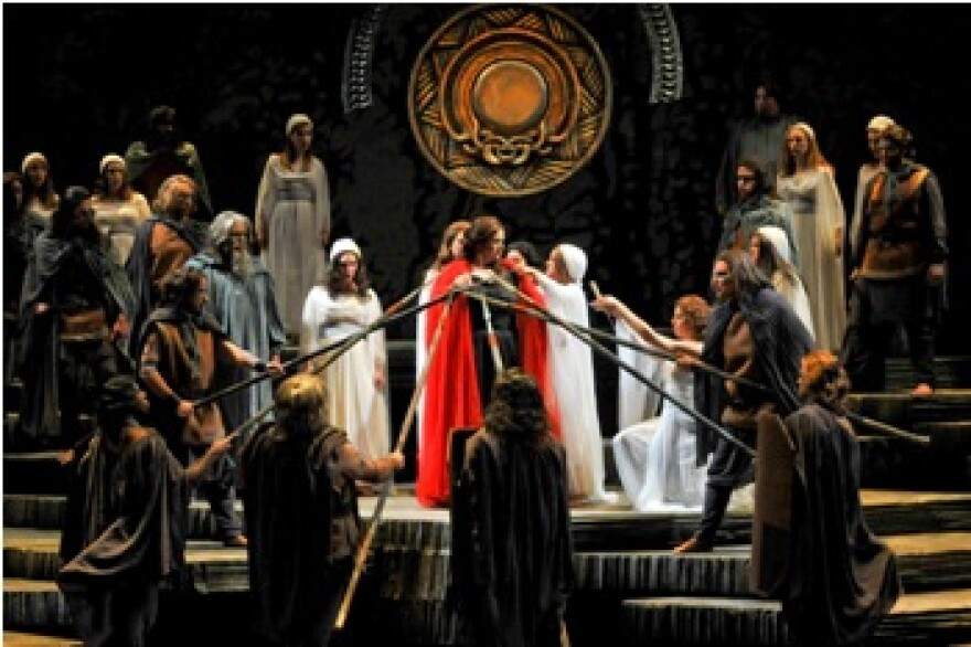 Brenda Harris, as Norma, and the company in Lyric Opera of Kansas City's production of "Norma."
