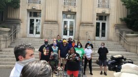 Rev. T. Sheri Dickerson, the executive director of Black Lives Matter OKC, holds a press conference Monday outside the Oklahoma City Municipal Building to go over the group’s demands.