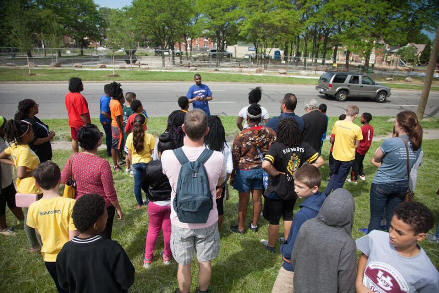 group of students facing away from camera