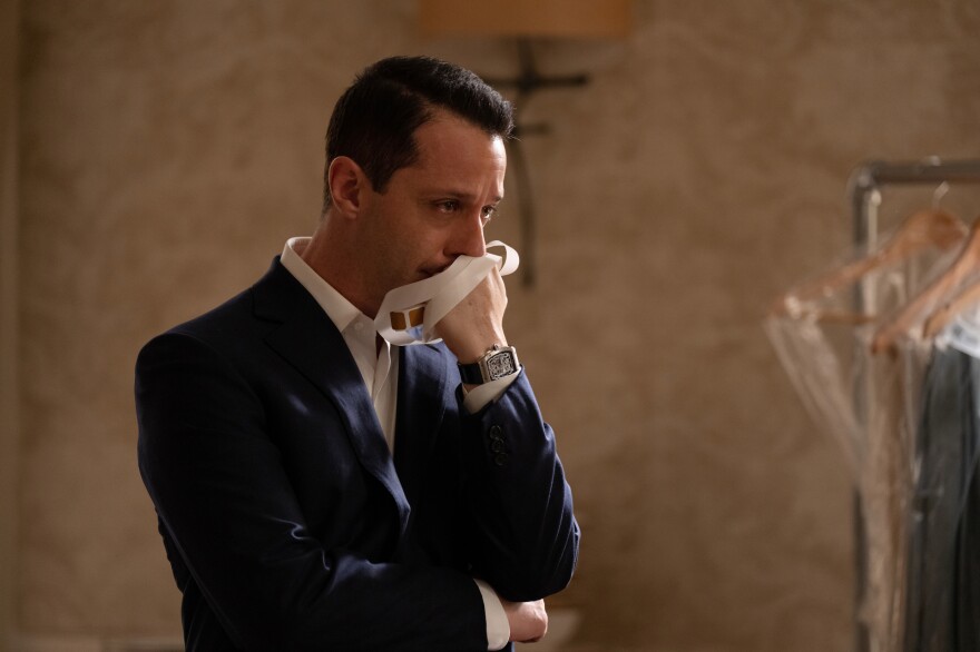 Kendall (Jeremy Strong) gets emotional watching a video of his father in the <em>Succession</em> finale<em>. </em>Later in the episode, he yells at his siblings: "I'm the eldest boy!" as an argument for why he should take control of the family company.