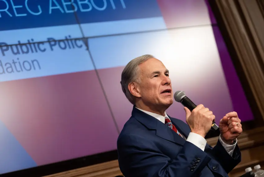 Gov. Greg Abbott speaks at the Texas Public Policy Foundation offices in Austin, on June 2, 2023.
