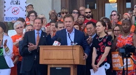 Gov. Ned Lamont speaks at a press conference regarding gun control.