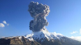 Eruption plume of Great Sitkin Volcano captured by Lauren Flynn (USFWS) from the R/V Tiglax on May 25, 2021