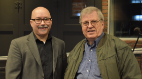 Chris Grant, conductor of the Spokane British Brass Band, and tuba player (and SPR Chief Engineer) Jerry Olson in the SPR performance space