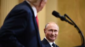 President Trump and Russian President Vladimir Putin attend a joint press conference after a July 2018 meeting in Helsinki.