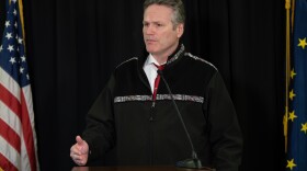Gov. Mike Dunleavy speaks at a news conference on Friday, April 10, 2020. (Office of the Governor)