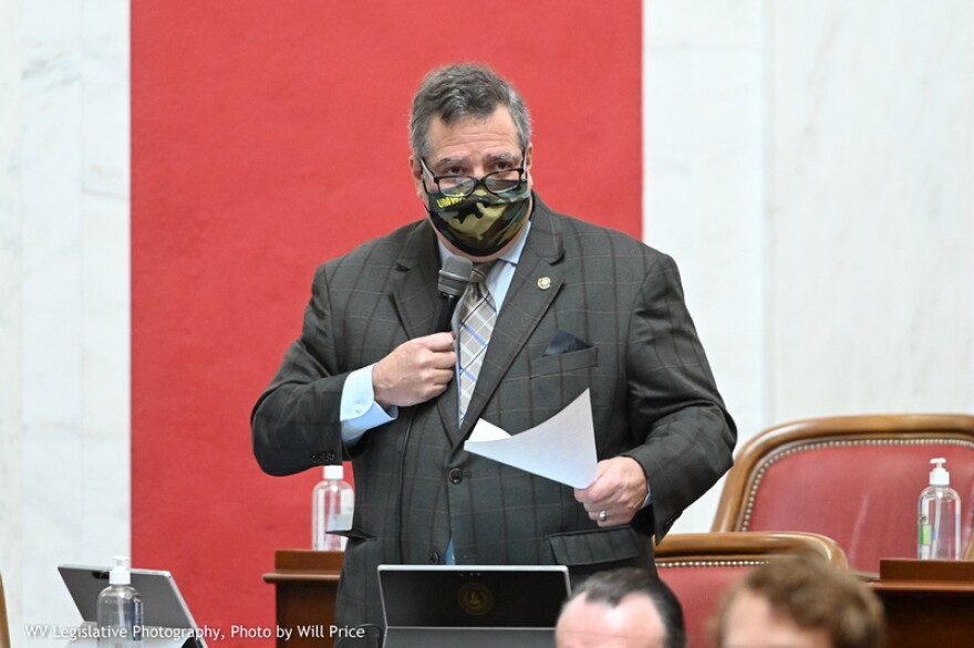 Sen. Mike Romano, D-Harrison, asks questions on HB 2012 during a Senate floor session on March 1, 2021.