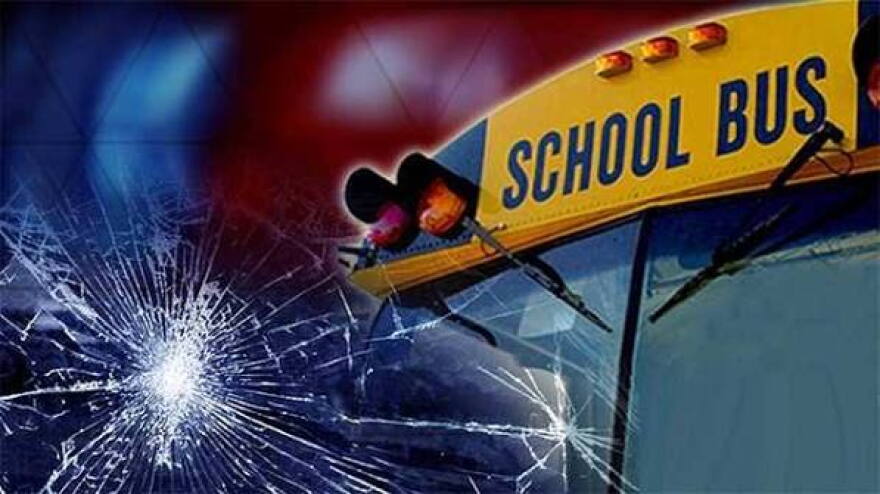 School bus and cracked window