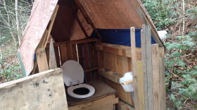 A latrine in the homeless encampment known as the Jungle. 