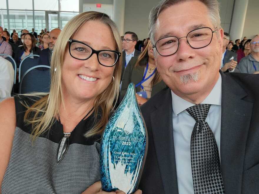 Sandra Svoboda of DPTV and Michigan Radio's Lester Graham accepted the U.S. Water Prize Tuesday, Sept. 13 in Milwaukee.